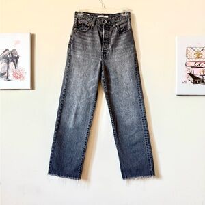 Levi's Premium Ribcage Straight W26 L27 High Rise Gray Jeans Button Fly Stretch.